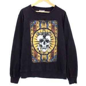 AKUMA Sweatshirt Crewneck Men's Black Pullover Big Indian Skull Face Graphic XL